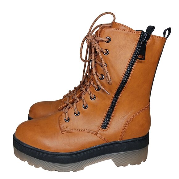 MIA Shoes - Mia Colin Lug Sole Faux Leather Combat Boots 7.5